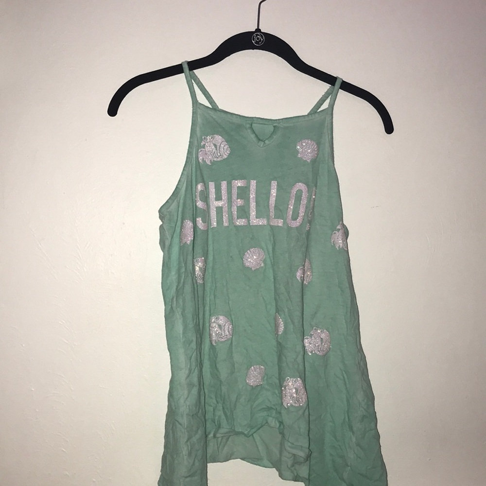 Mint blue graphic tank top